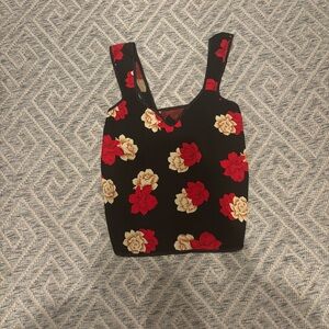 Petra Fashions Black Tank Top with Red and Cream Floral Design